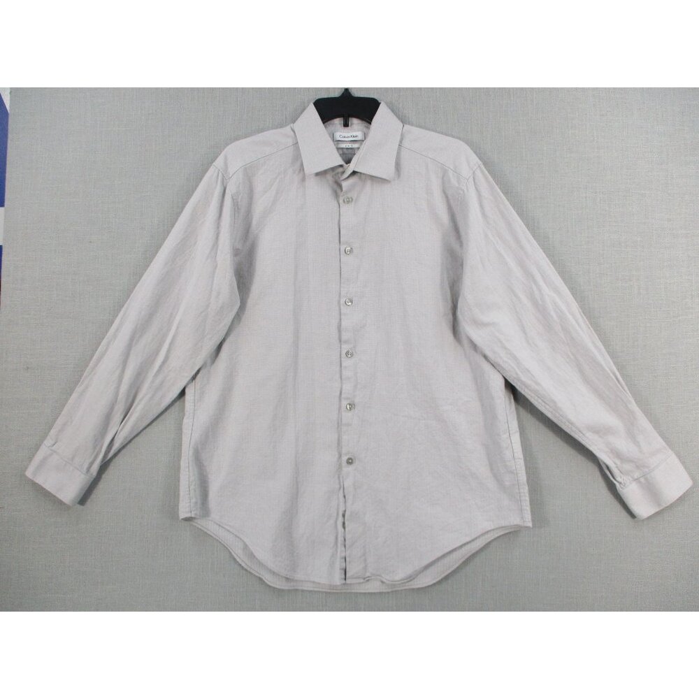 Calvin Klein Mens Slim Fit Long Sleeve Button-Down Dress Shirt Gray Size 16.5 34
